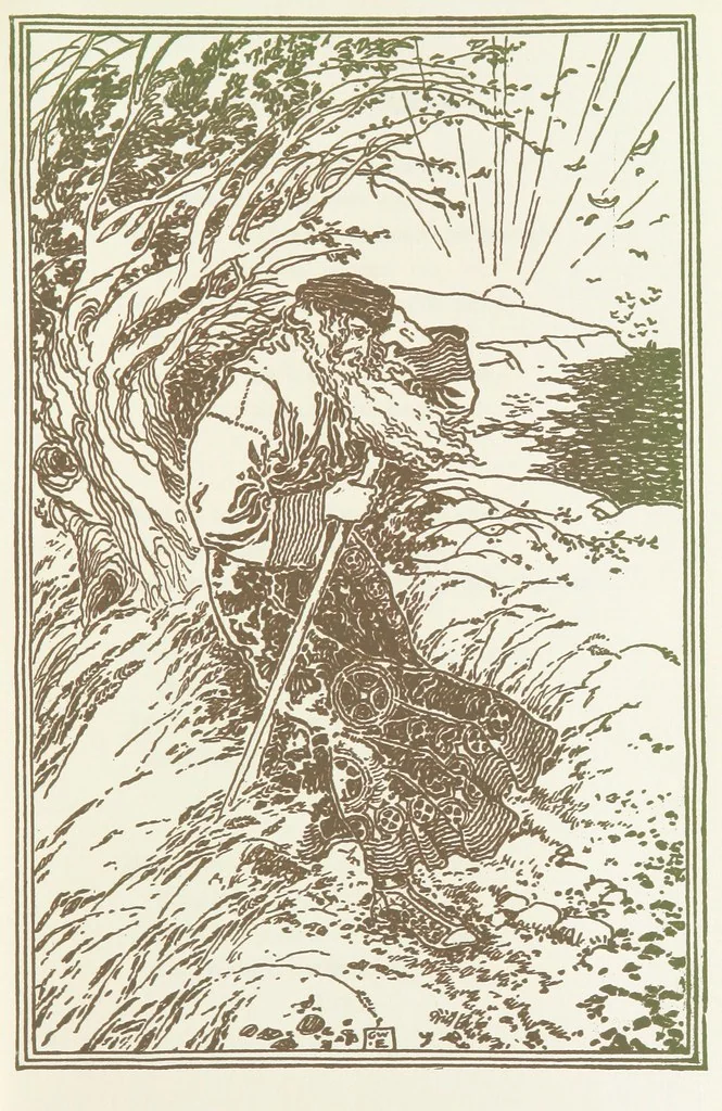 An illustration from A Book of Old English Ballads. With an accompaniment of decorative drawings by G. W. Edwards, and an introduction by H. W. Mabie, 1896, leaf 71