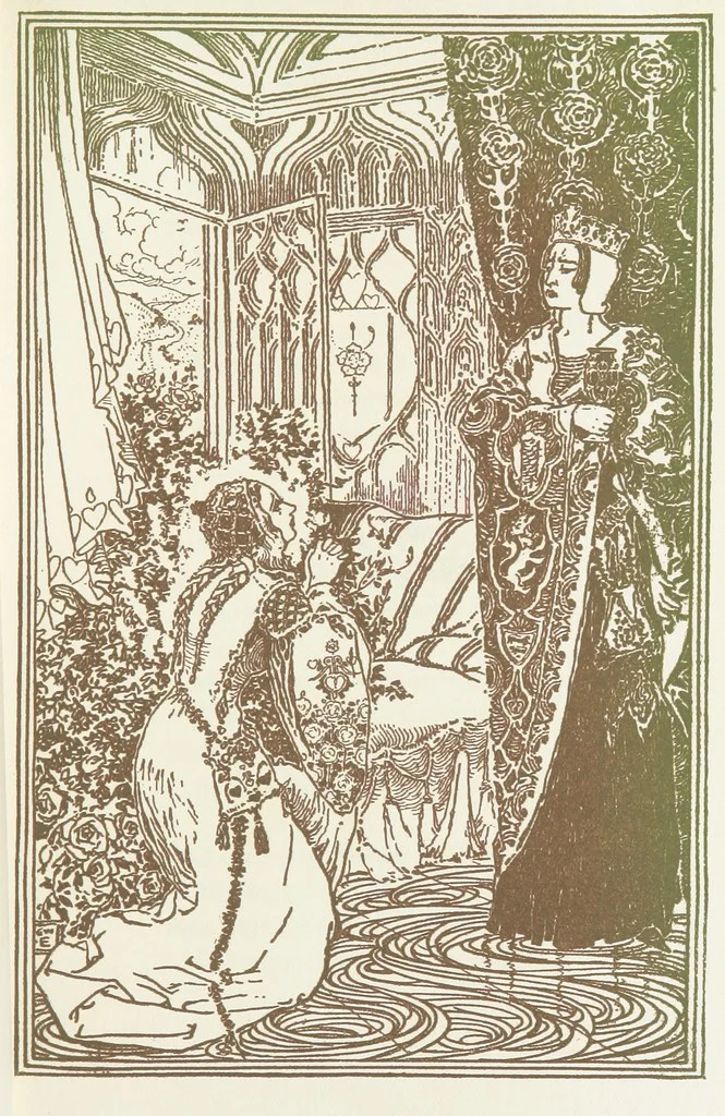 An illustration from A Book of Old English Ballads. With an accompaniment of decorative drawings by G. W. Edwards, and an introduction by H. W. Mabie, 1896, leaf 85