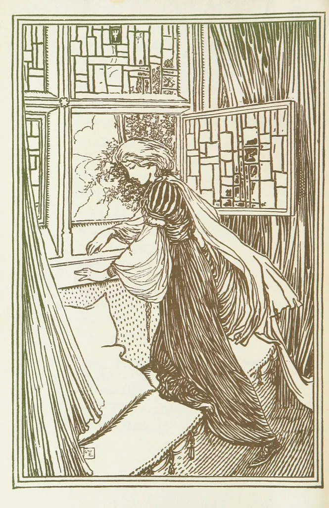 An illustration from A Book of Old English Ballads. With an accompaniment of decorative drawings by G. W. Edwards, and an introduction by H. W. Mabie, 1896, leaf 94