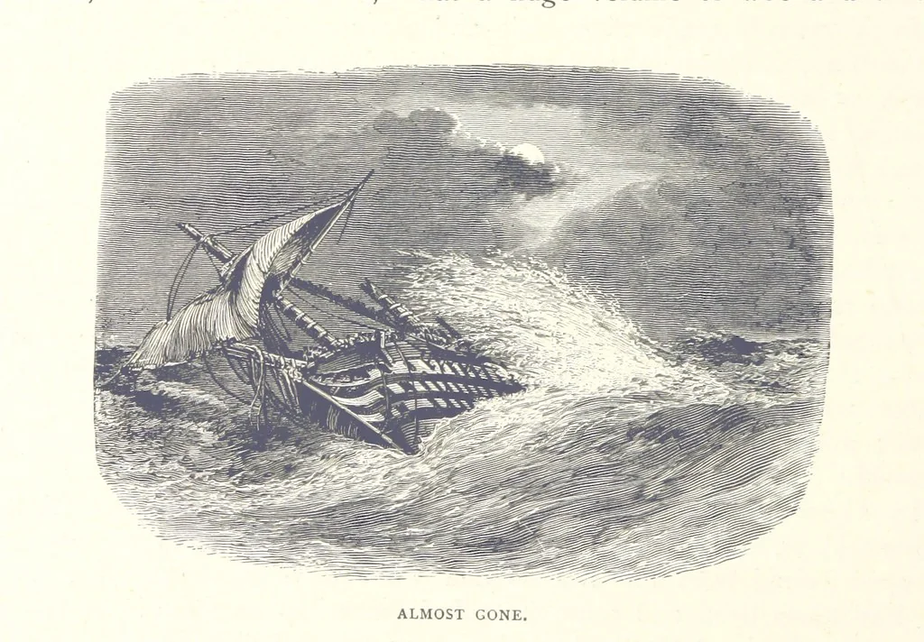 An illustration from Sea Pictures, drawn with pen and pencil, 1882, leaf 134