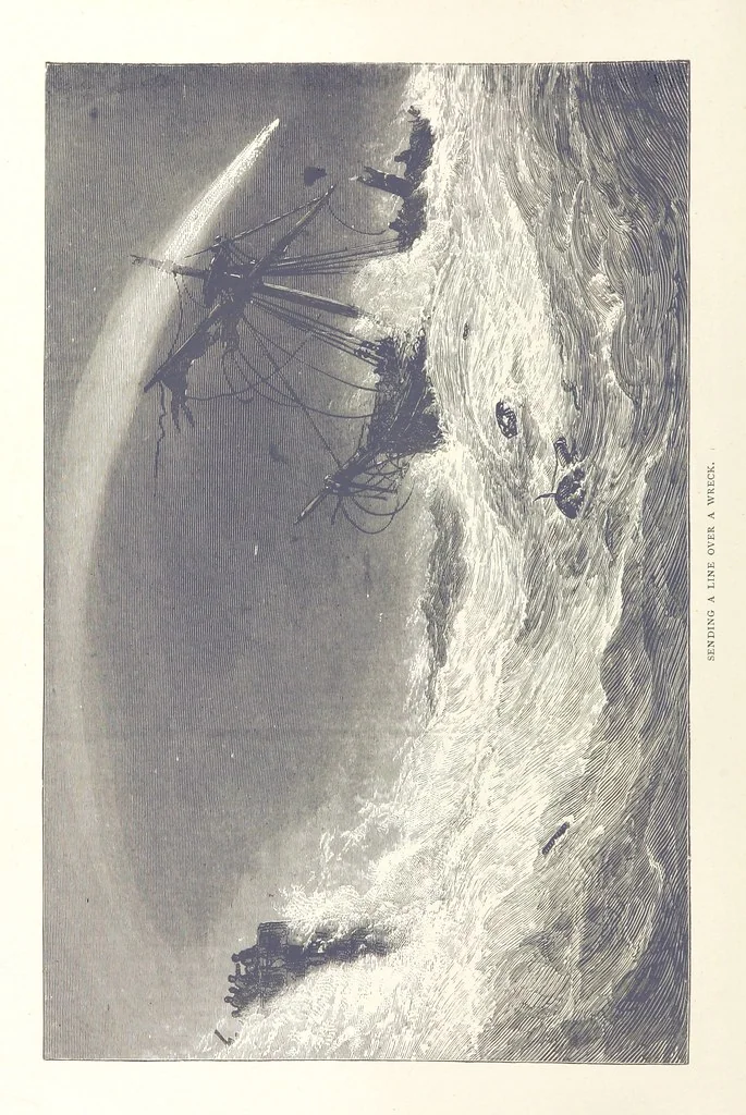 An illustration from Sea Pictures, drawn with pen and pencil, 1882, leaf 140