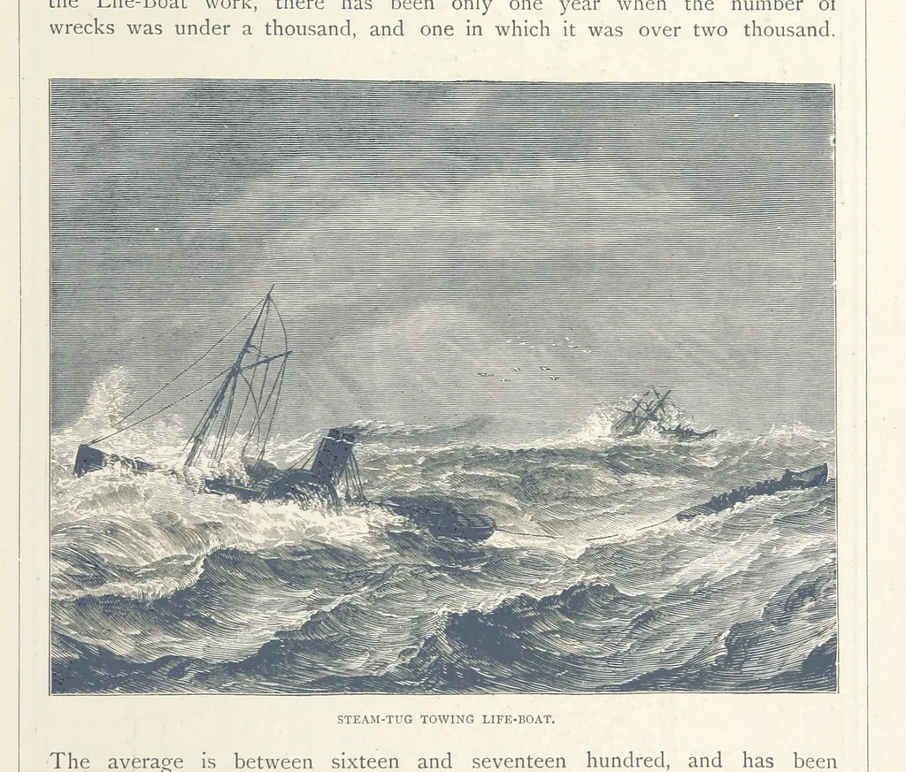 An illustration from Sea Pictures, drawn with pen and pencil, 1882, leaf 141