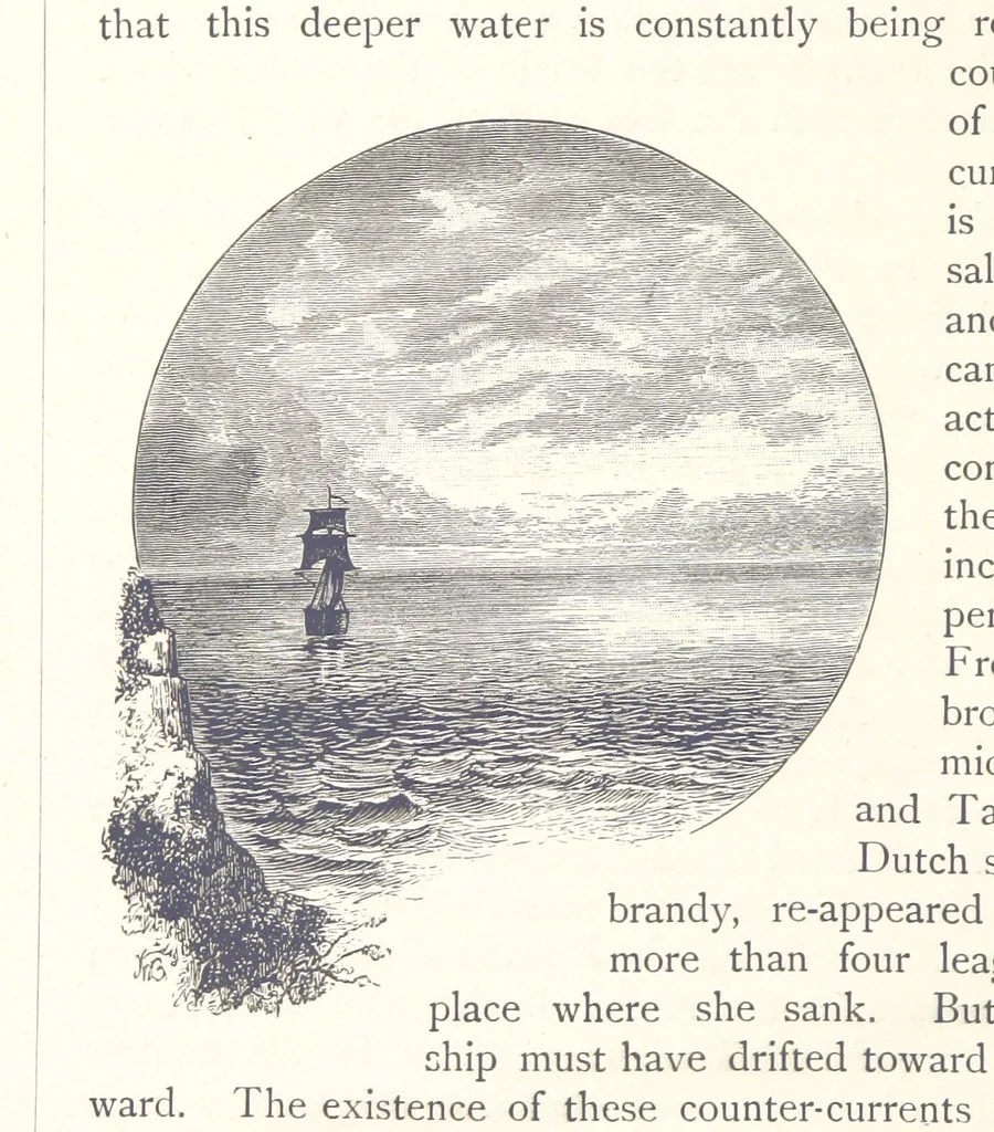 An illustration from Sea Pictures, drawn with pen and pencil, 1882, leaf 152
