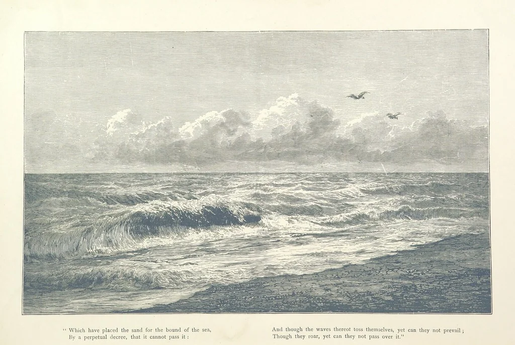 An illustration from Sea Pictures, drawn with pen and pencil, 1882, leaf 19