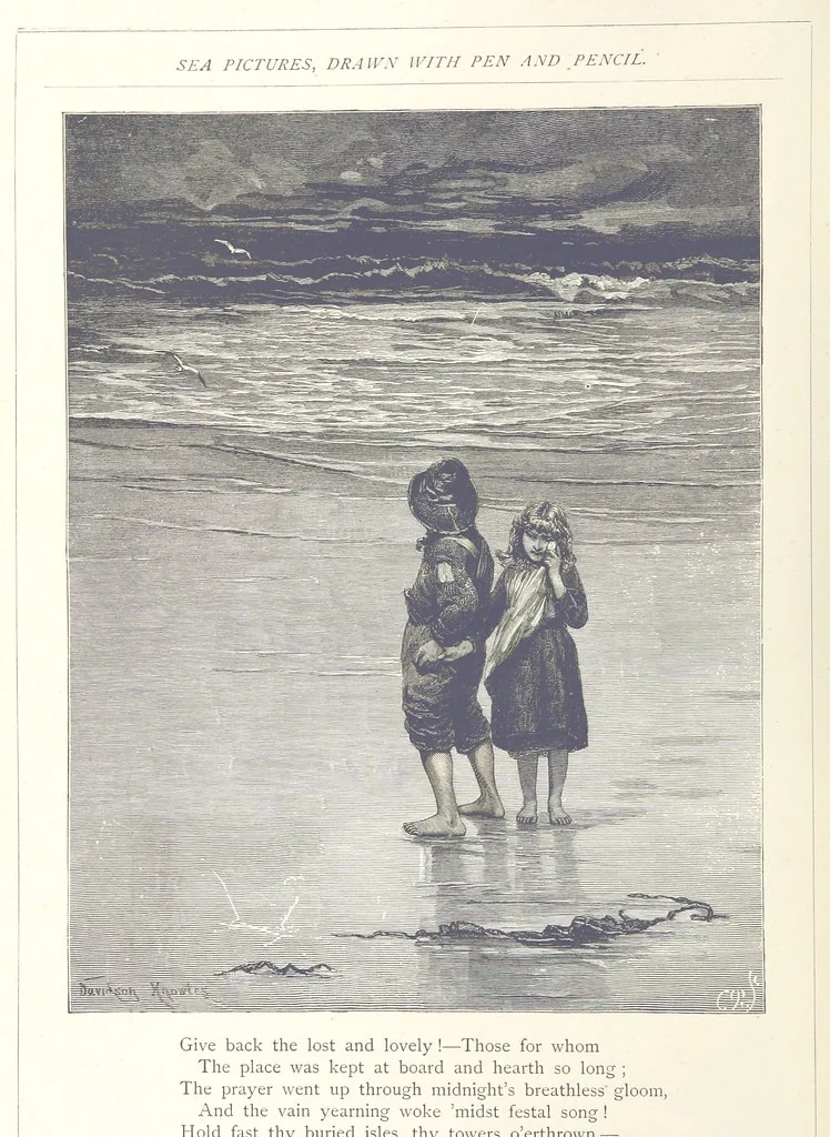 An illustration from Sea Pictures, drawn with pen and pencil, 1882, leaf 38