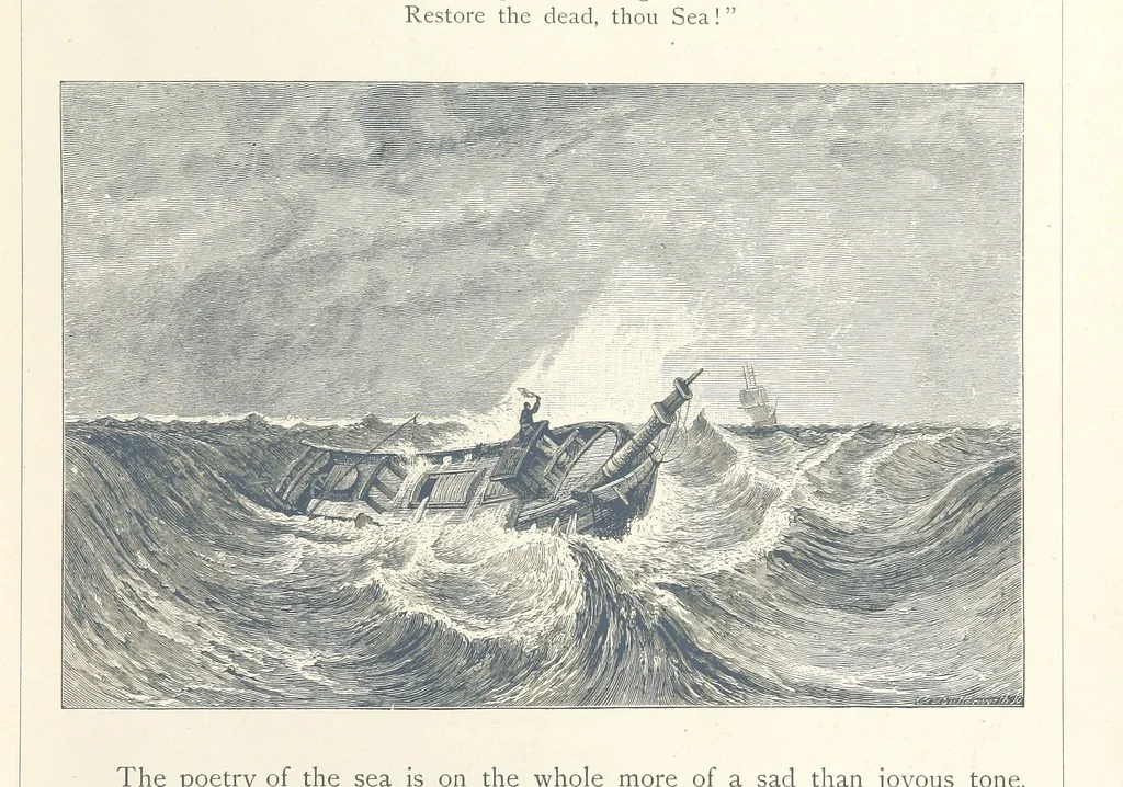 An illustration from Sea Pictures, drawn with pen and pencil, 1882, leaf 39