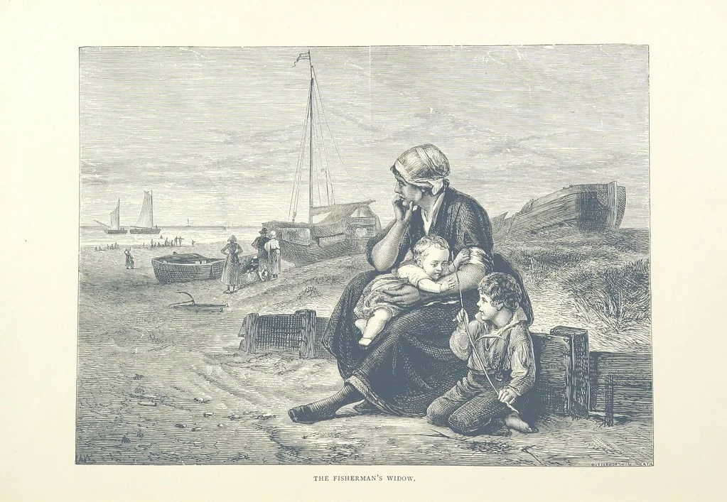 An illustration from Sea Pictures, drawn with pen and pencil, 1882, leaf 55