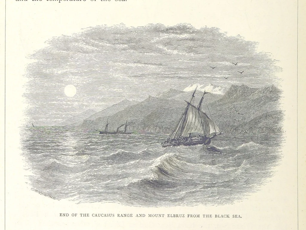 An illustration from Sea Pictures, drawn with pen and pencil, 1882, leaf 68