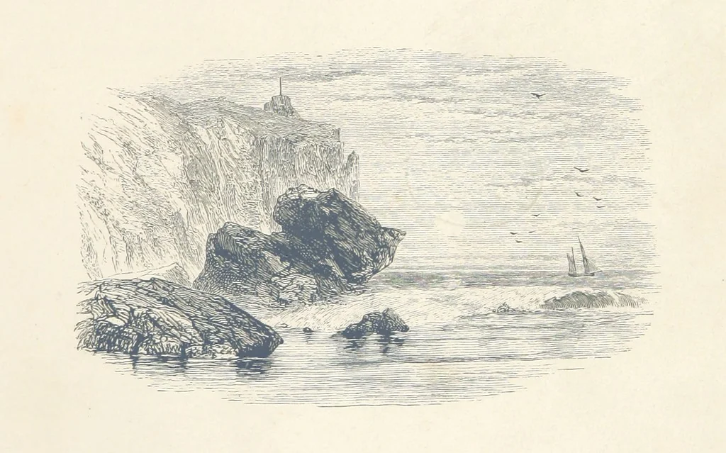 An illustration from Sea Pictures, drawn with pen and pencil, 1882, leaf 7