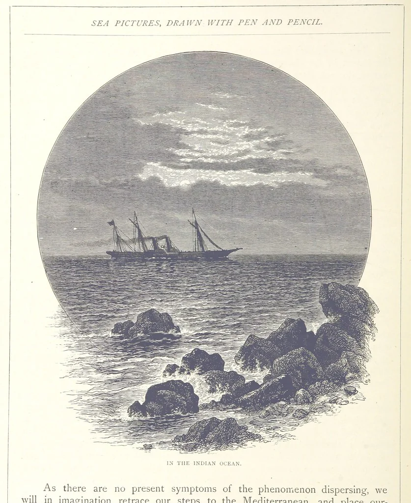 An illustration from Sea Pictures, drawn with pen and pencil, 1882, leaf 80