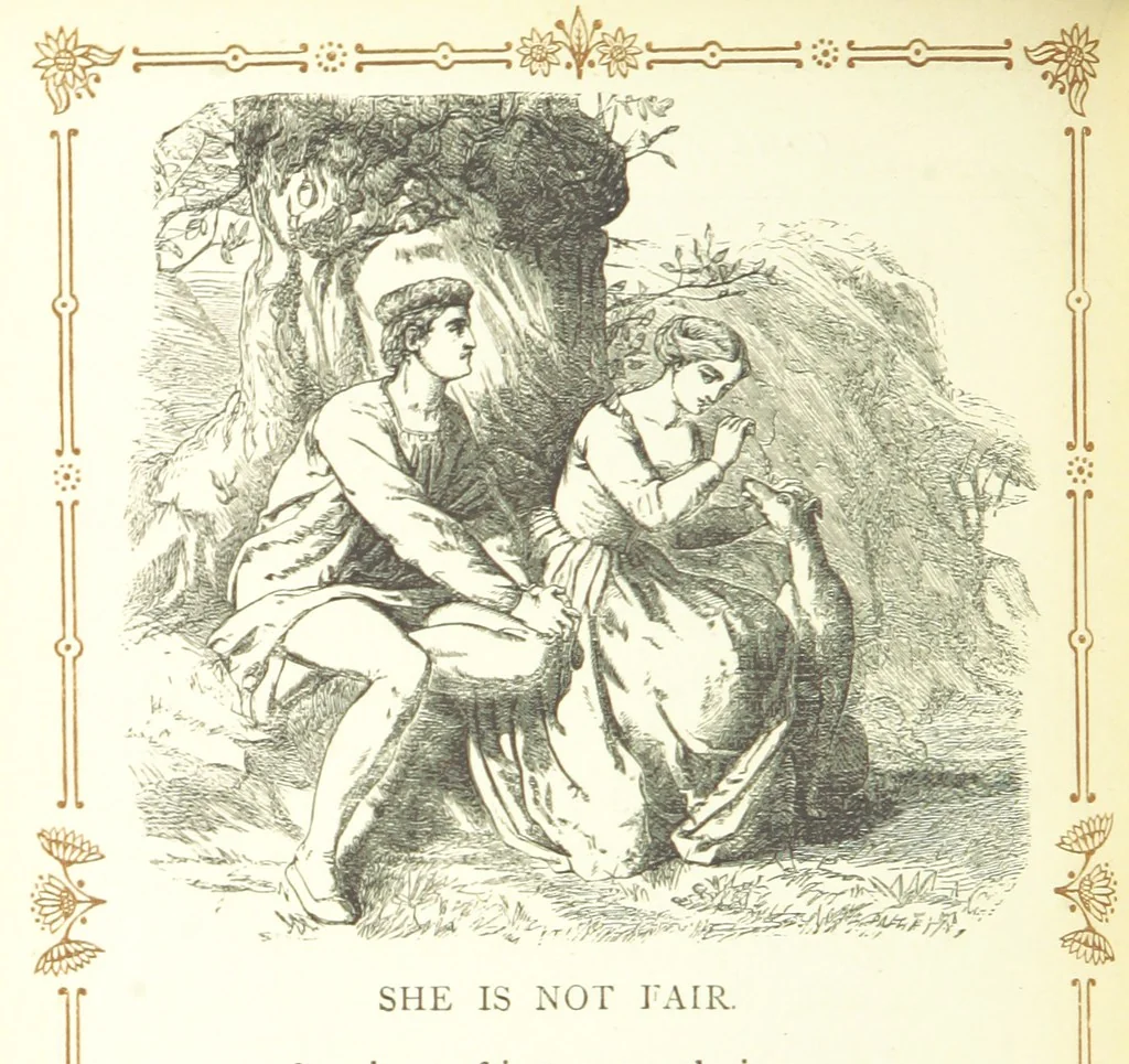 An illustration from The home affections pourtrayed by the poets. Selected and edited by Charles Mackay. Illustrated with ... engravings ... by eminent artists, and engraved by the Brothers Dalziel, 1883, leaf 104