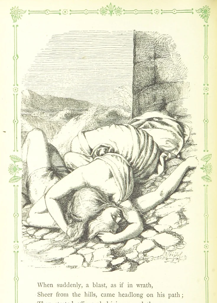 An illustration from The home affections pourtrayed by the poets. Selected and edited by Charles Mackay. Illustrated with ... engravings ... by eminent artists, and engraved by the Brothers Dalziel, 1883, leaf 120
