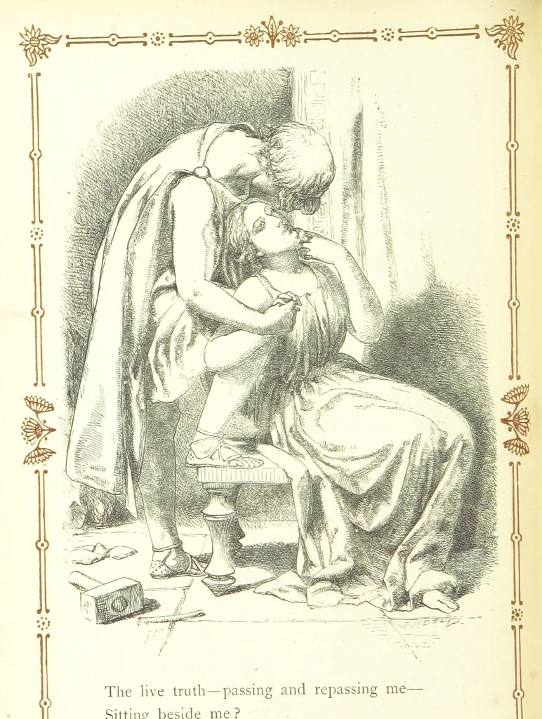 An illustration from The home affections pourtrayed by the poets. Selected and edited by Charles Mackay. Illustrated with ... engravings ... by eminent artists, and engraved by the Brothers Dalziel, 1883, leaf 164