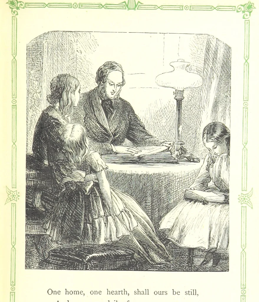 An illustration from The home affections pourtrayed by the poets. Selected and edited by Charles Mackay. Illustrated with ... engravings ... by eminent artists, and engraved by the Brothers Dalziel, 1883, leaf 179