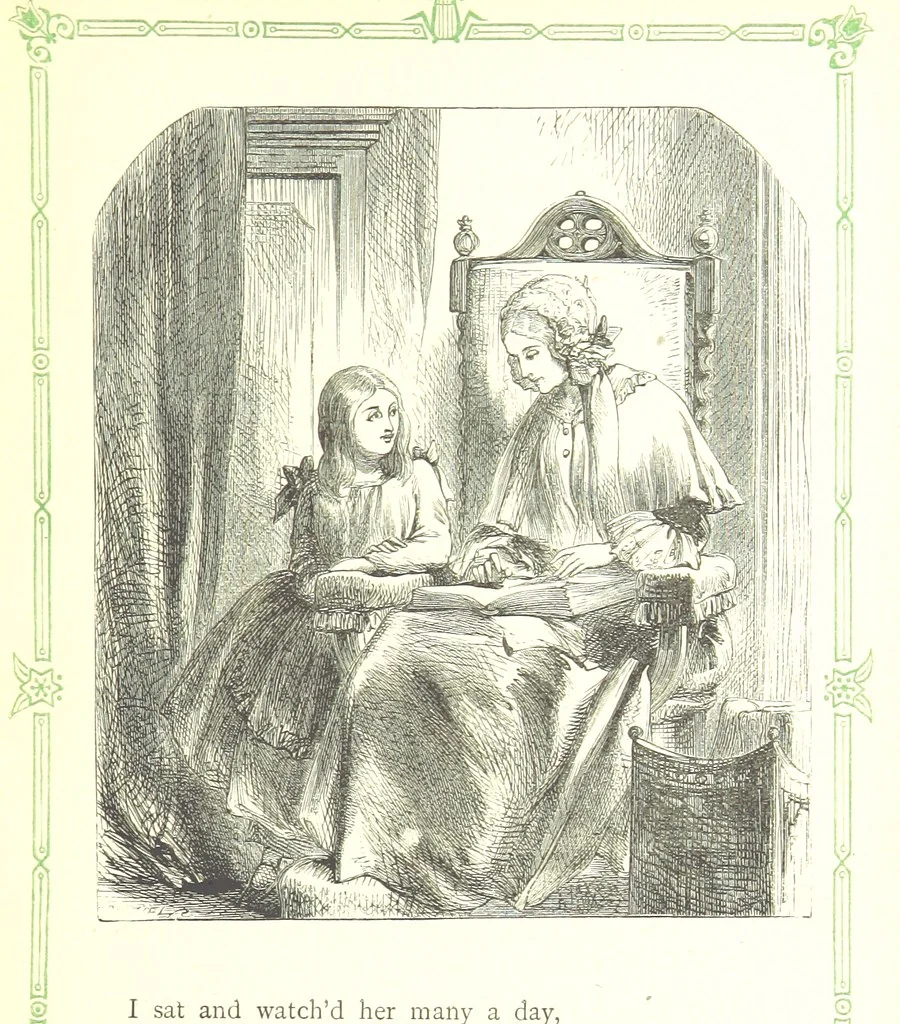 An illustration from The home affections pourtrayed by the poets. Selected and edited by Charles Mackay. Illustrated with ... engravings ... by eminent artists, and engraved by the Brothers Dalziel, 1883, leaf 55