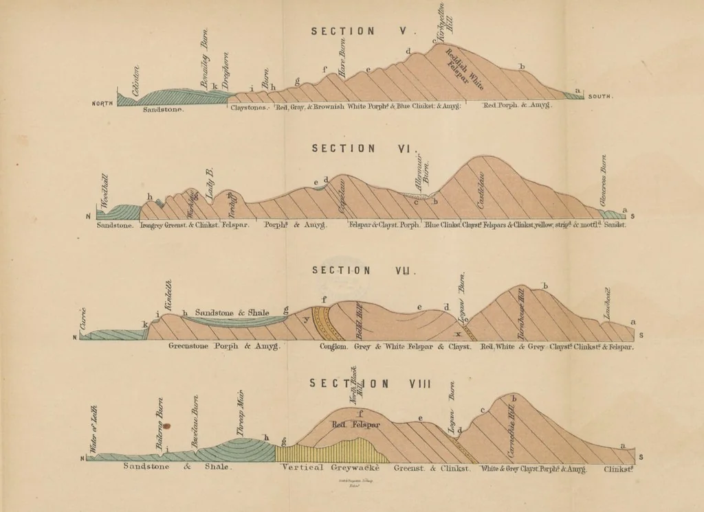 An illustration from A sketch of the Geology of Fife and the Lothians, including detailed descriptions of Arthur's Seat and Pentland Hills, 1866, leaf 351