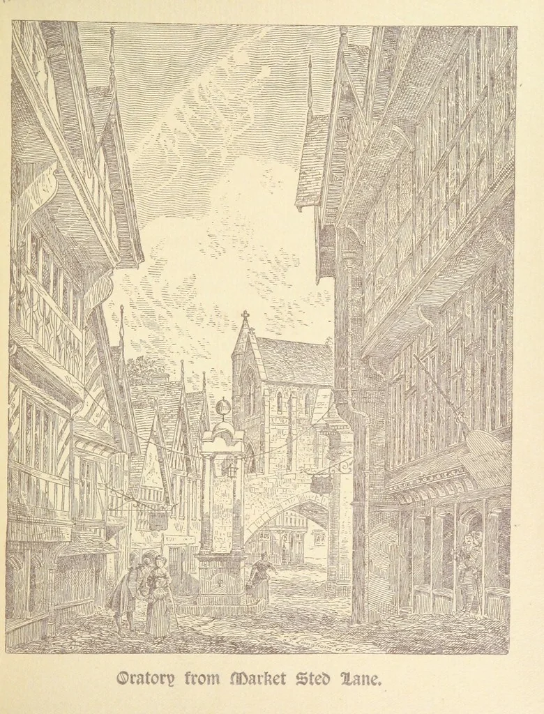 An illustration from A Booke of Olde Manchester and Salford. By Alfred Darbyshire ... Edited with an introduction by George Milner. [With illustrations, 1887, leaf 97