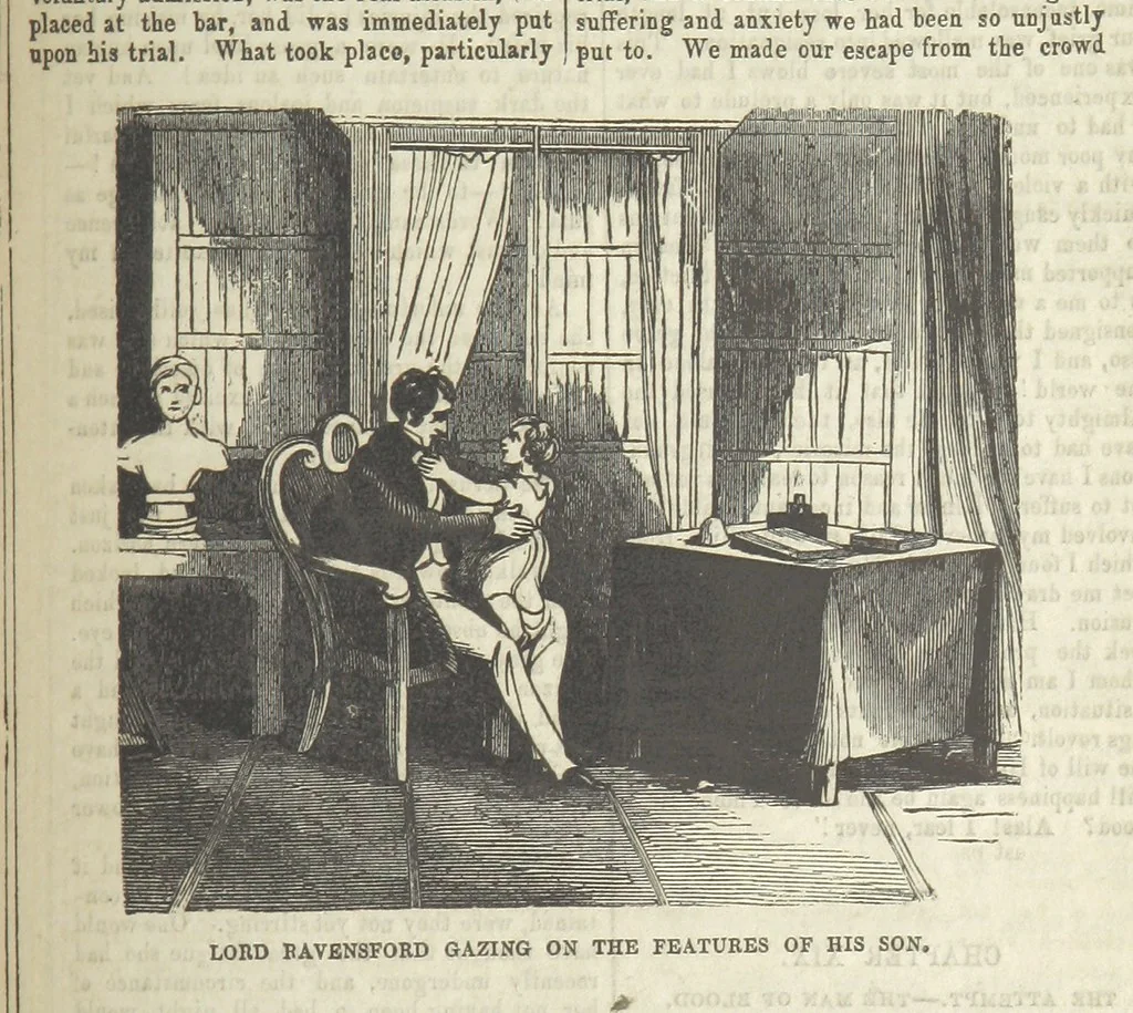 An illustration from The Maniac Father, or the Victim of seduction; a romance of deep interest; by the author of “Ela the outcast” [i.e. T. P. Prest], etc, 1850, leaf 155