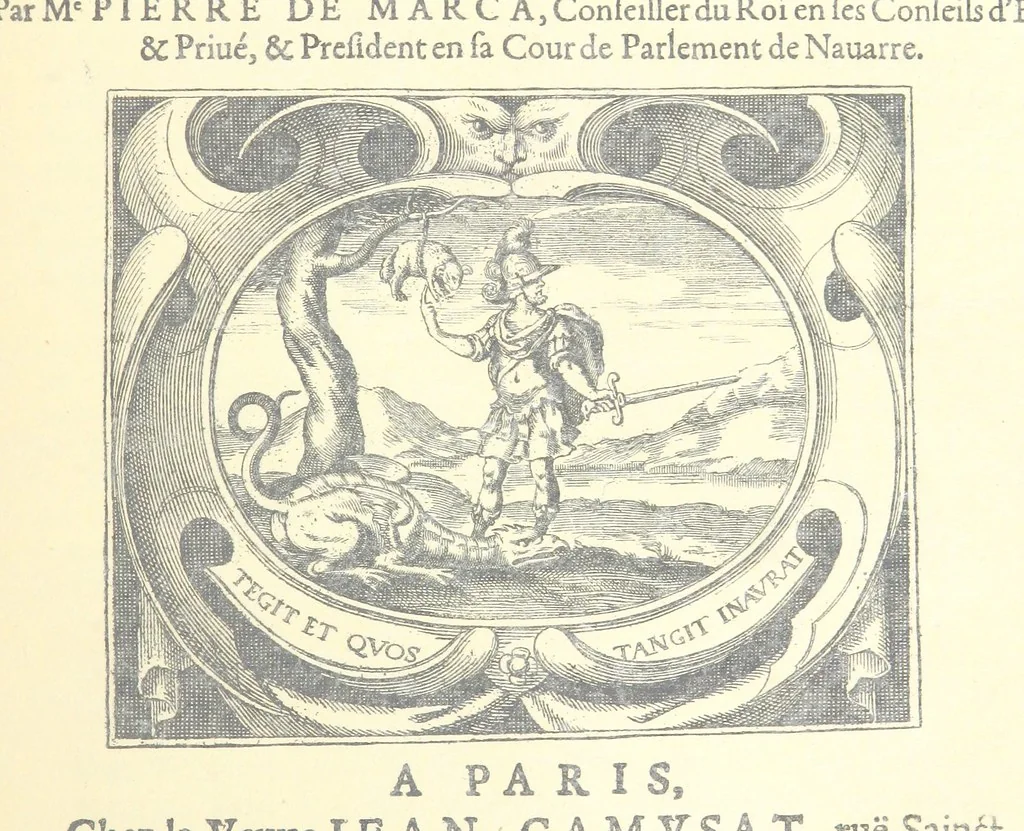An illustration from Histoire de Béarn ... Nouvelle édition orne ... de plusieurs gravures, avec la vie de Marca, une généalogie, la bibliographie de ses œuvres ... Par M. l'abbé V. Dubarat, 1894, leaf 323
