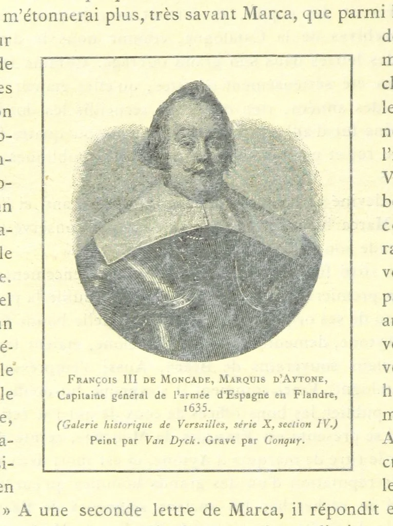 An illustration from Histoire de Béarn ... Nouvelle édition orne ... de plusieurs gravures, avec la vie de Marca, une généalogie, la bibliographie de ses œuvres ... Par M. l'abbé V. Dubarat, 1894, leaf 64
