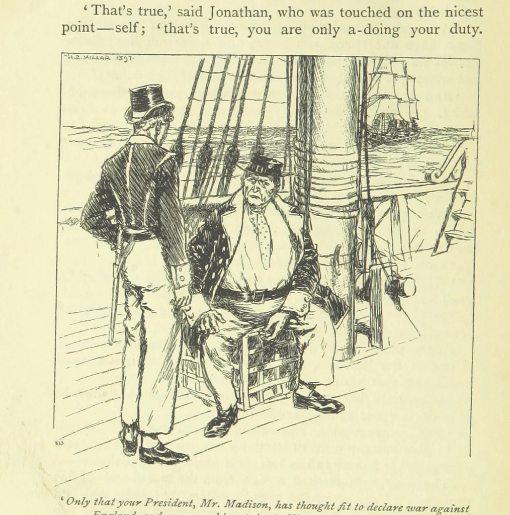 An illustration from Frank Mildmay ... Illustrated by H. R. Millar. With an introduction by David Hannay, 1897, leaf 218