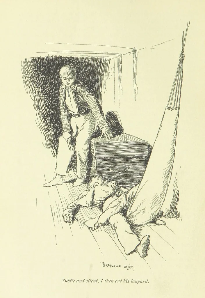 An illustration from Frank Mildmay ... Illustrated by H. R. Millar. With an introduction by David Hannay, 1897, leaf 56