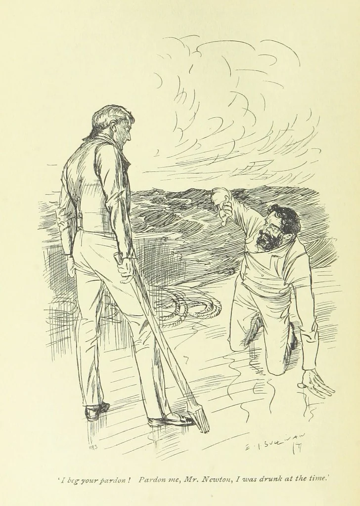 An illustration from Newton Forster ... With illustrations by E. J. Sullivan, and an introduction by David Hannay, 1897, leaf 156