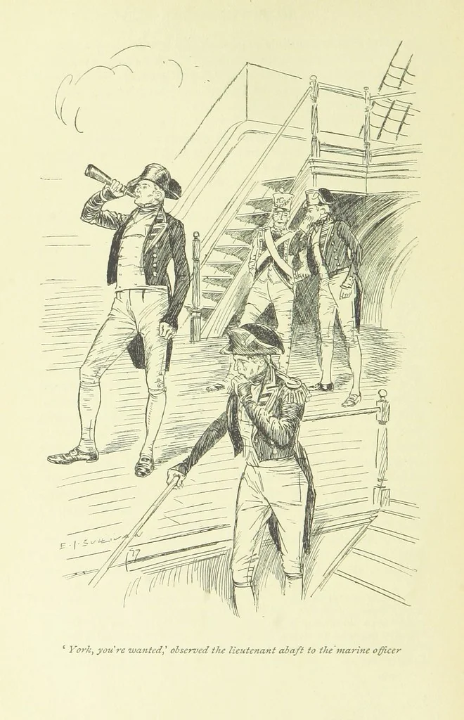 An illustration from Newton Forster ... With illustrations by E. J. Sullivan, and an introduction by David Hannay, 1897, leaf 188