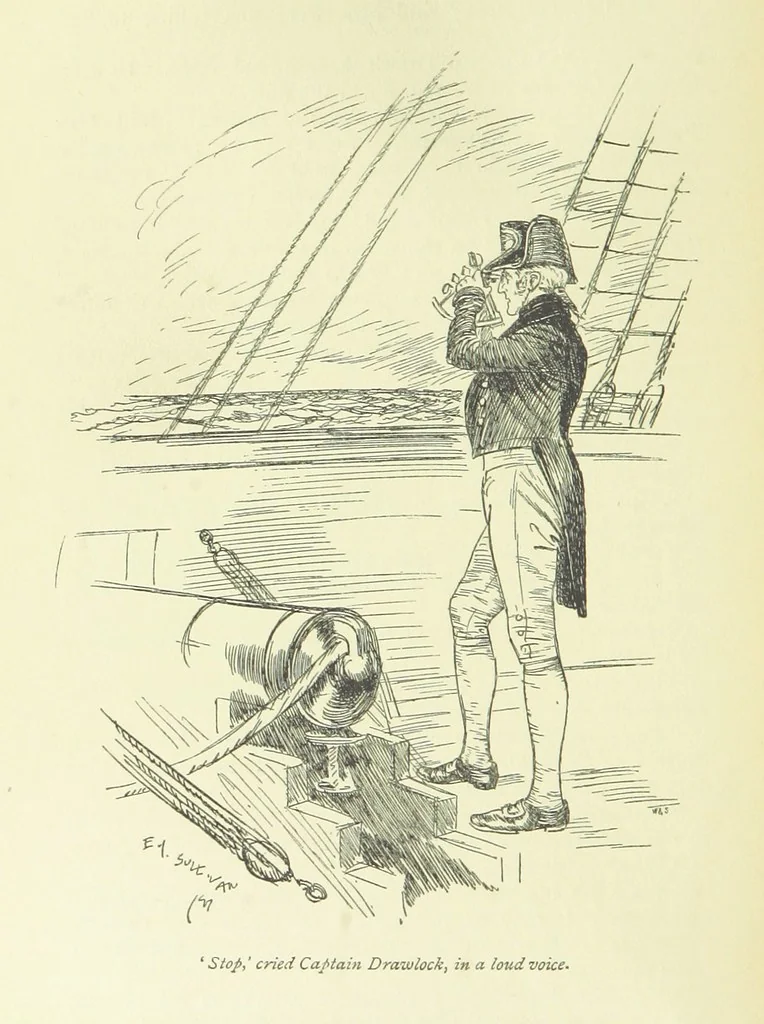An illustration from Newton Forster ... With illustrations by E. J. Sullivan, and an introduction by David Hannay, 1897, leaf 256