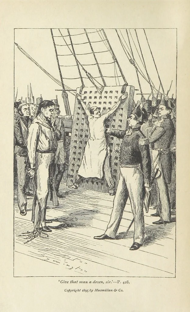 An illustration from Peter Simple ... Illustrated by J. A. Symington, with an introduction by D. Hannay, 1895, leaf 10