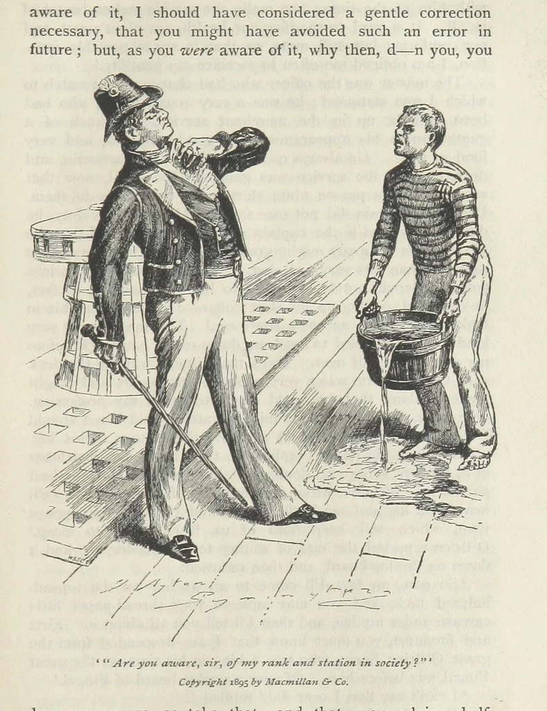 An illustration from Peter Simple ... Illustrated by J. A. Symington, with an introduction by D. Hannay, 1895, leaf 109