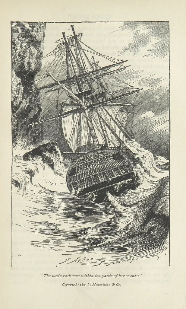 An illustration from Peter Simple ... Illustrated by J. A. Symington, with an introduction by D. Hannay, 1895, leaf 151