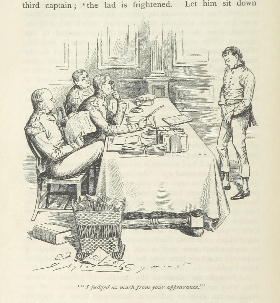 An illustration from Peter Simple ... Illustrated by J. A. Symington, with an introduction by D. Hannay, 1895, leaf 350
