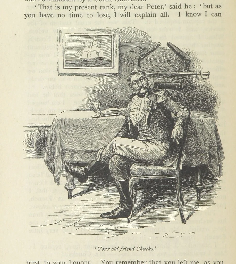 An illustration from Peter Simple ... Illustrated by J. A. Symington, with an introduction by D. Hannay, 1895, leaf 486