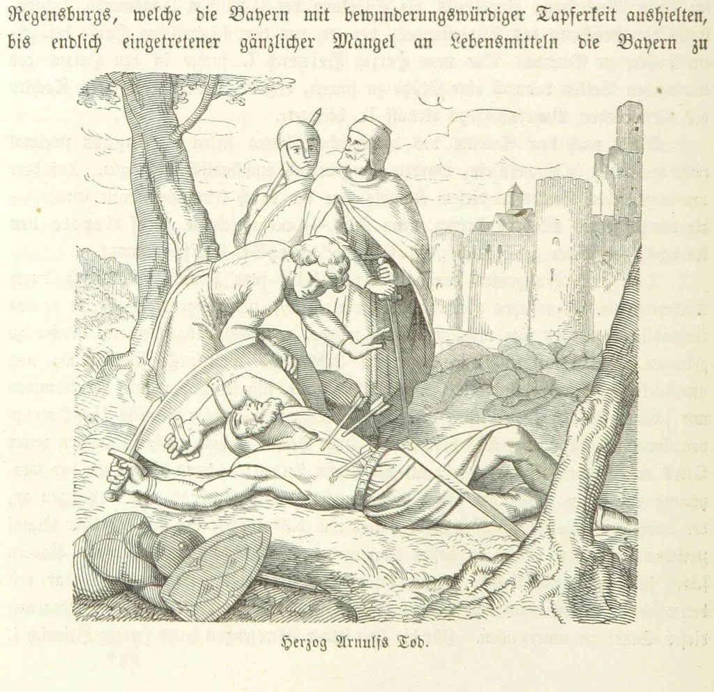 An illustration from Geschichte Bayerns. Unter Zugrundelegung von Lorenz von Westenrieders bayerischer Geschichte neu bearbeitet, dem Volke erzählt, und mit Beigaben aus der bayerischen Culturgeschichte und Sage versehen. ... Mit vielen Holzschnittbildern, 1874, leaf 210