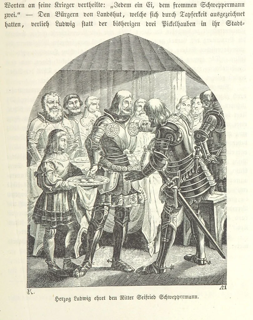 An illustration from Geschichte Bayerns. Unter Zugrundelegung von Lorenz von Westenrieders bayerischer Geschichte neu bearbeitet, dem Volke erzählt, und mit Beigaben aus der bayerischen Culturgeschichte und Sage versehen. ... Mit vielen Holzschnittbildern, 1874, leaf 299