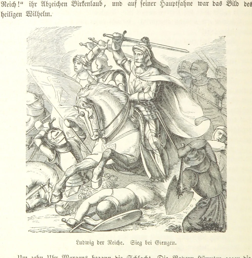 An illustration from Geschichte Bayerns. Unter Zugrundelegung von Lorenz von Westenrieders bayerischer Geschichte neu bearbeitet, dem Volke erzählt, und mit Beigaben aus der bayerischen Culturgeschichte und Sage versehen. ... Mit vielen Holzschnittbildern, 1874, leaf 434