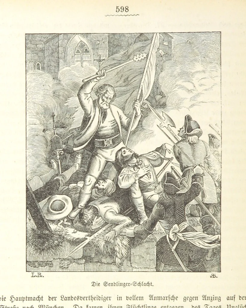 An illustration from Geschichte Bayerns. Unter Zugrundelegung von Lorenz von Westenrieders bayerischer Geschichte neu bearbeitet, dem Volke erzählt, und mit Beigaben aus der bayerischen Culturgeschichte und Sage versehen. ... Mit vielen Holzschnittbildern, 1874, leaf 620