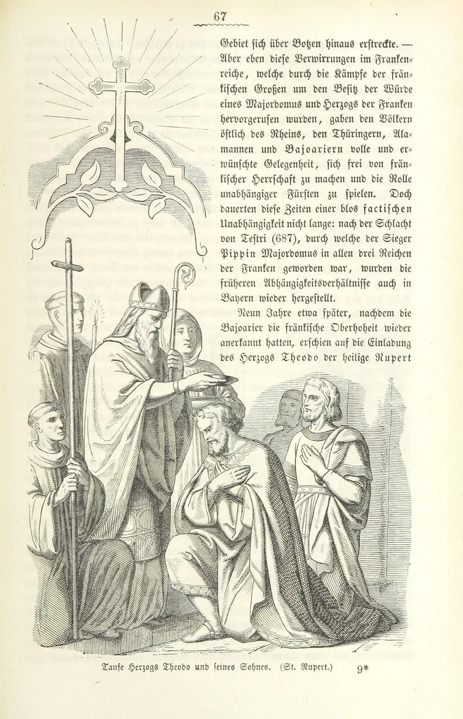 An illustration from Geschichte Bayerns. Unter Zugrundelegung von Lorenz von Westenrieders bayerischer Geschichte neu bearbeitet, dem Volke erzählt, und mit Beigaben aus der bayerischen Culturgeschichte und Sage versehen. ... Mit vielen Holzschnittbildern, 1874, leaf 89