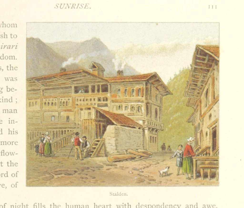 An illustration from Mountains and Lakes of Switzerland and Italy, ... views from original sketches by C. Pyne, 1871, leaf 125