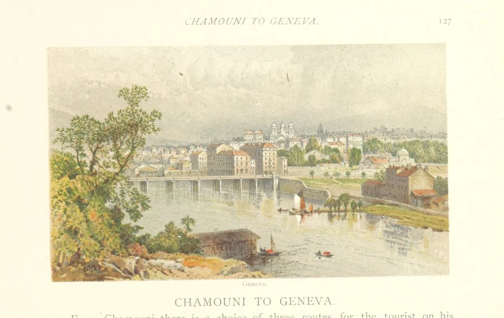 An illustration from Mountains and Lakes of Switzerland and Italy, ... views from original sketches by C. Pyne, 1871, leaf 141