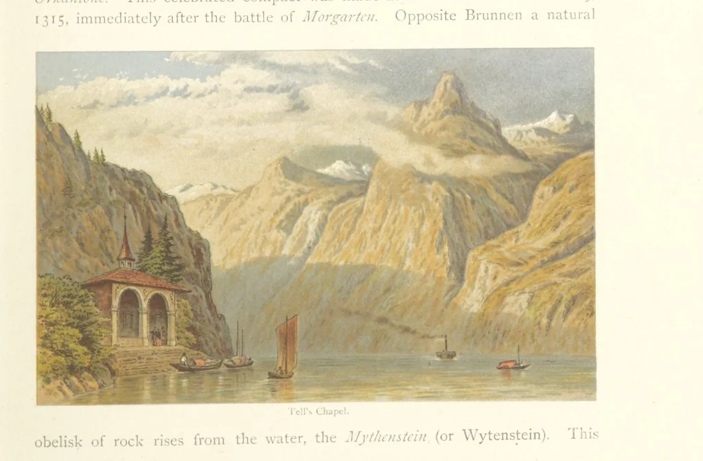 An illustration from Mountains and Lakes of Switzerland and Italy, ... views from original sketches by C. Pyne, 1871, leaf 29