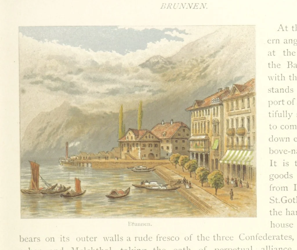 An illustration from Mountains and Lakes of Switzerland and Italy, ... views from original sketches by C. Pyne, 1871, leaf 29