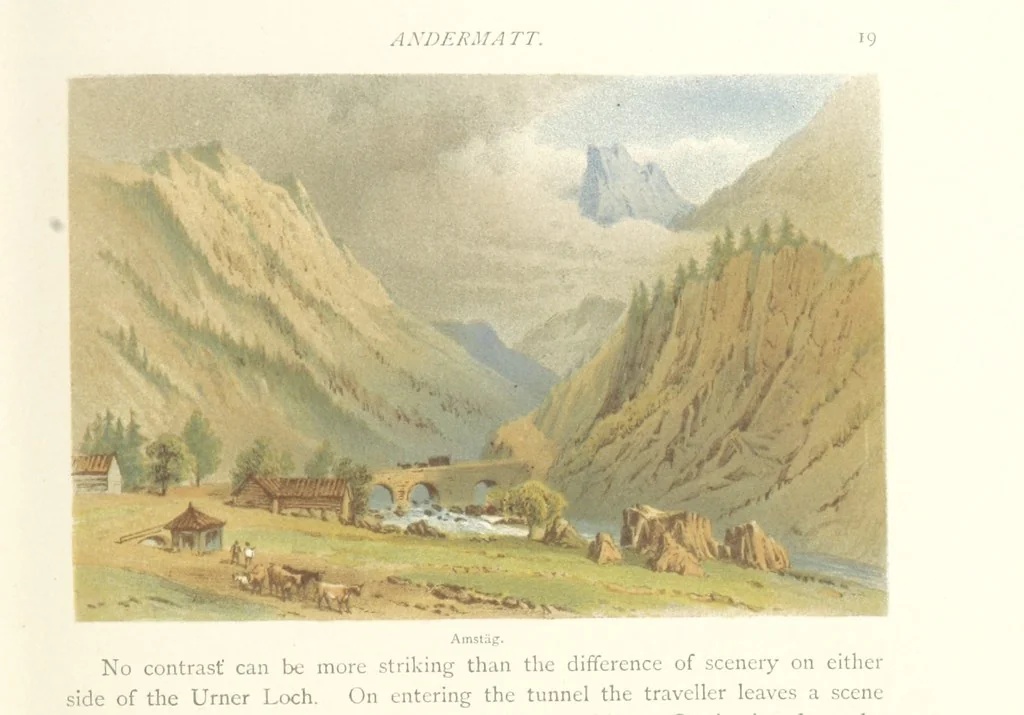 An illustration from Mountains and Lakes of Switzerland and Italy, ... views from original sketches by C. Pyne, 1871, leaf 33