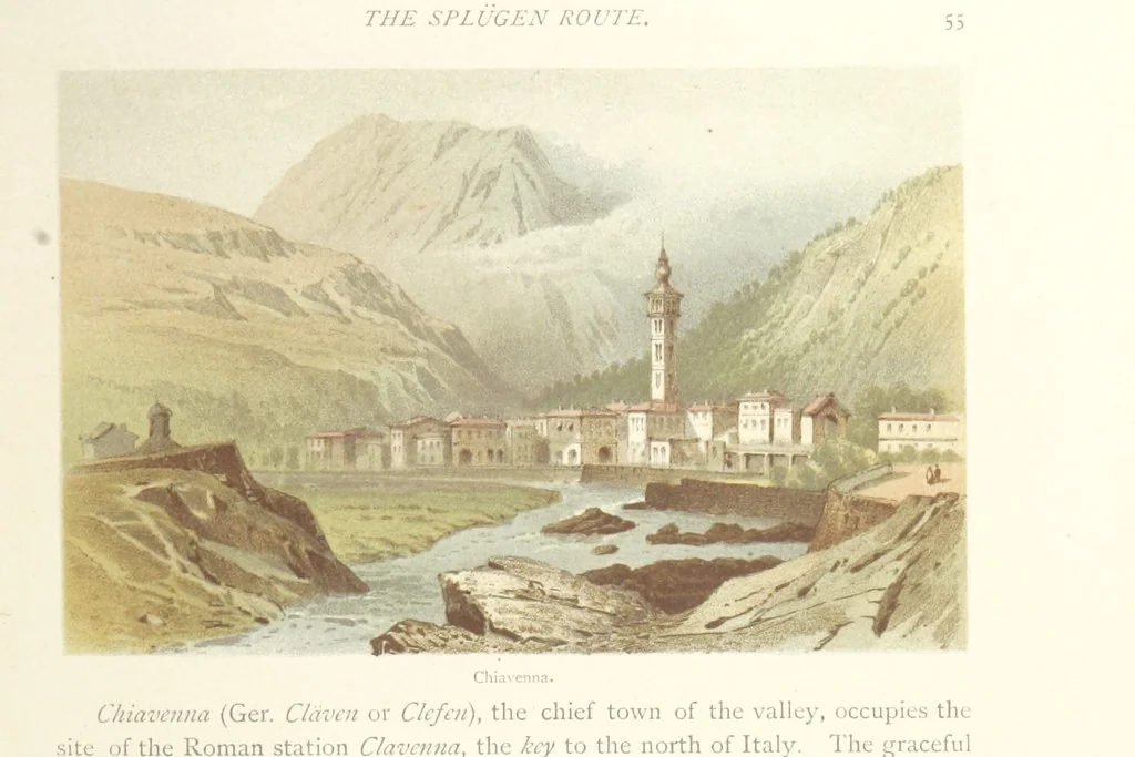 An illustration from Mountains and Lakes of Switzerland and Italy, ... views from original sketches by C. Pyne, 1871, leaf 69