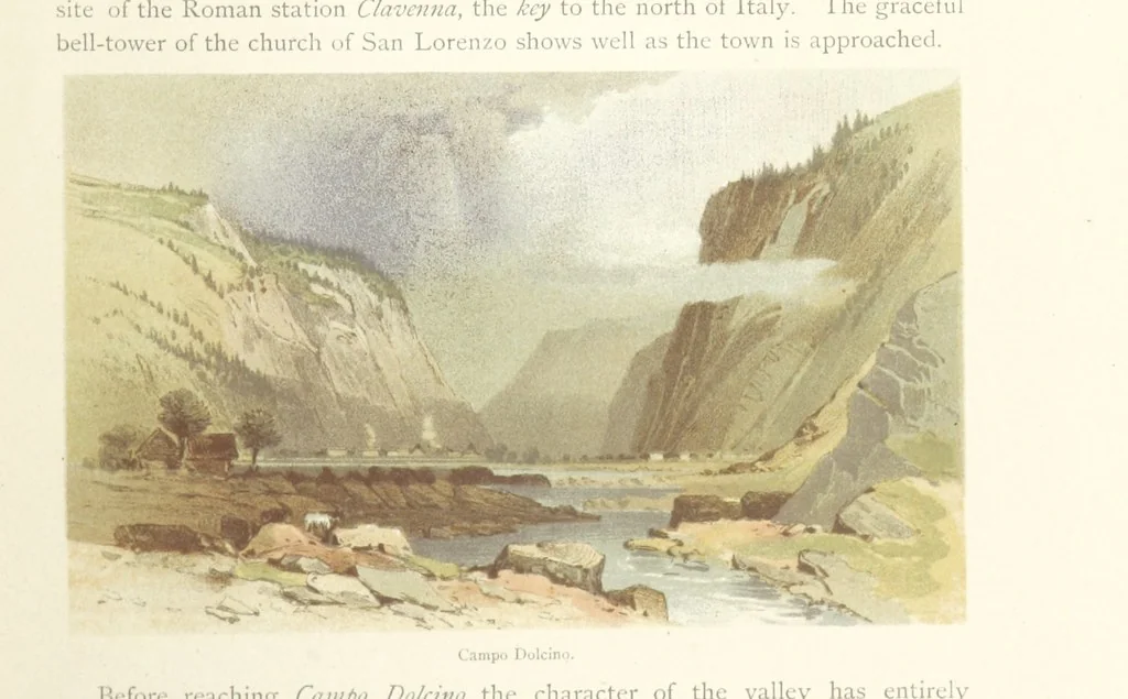 An illustration from Mountains and Lakes of Switzerland and Italy, ... views from original sketches by C. Pyne, 1871, leaf 69