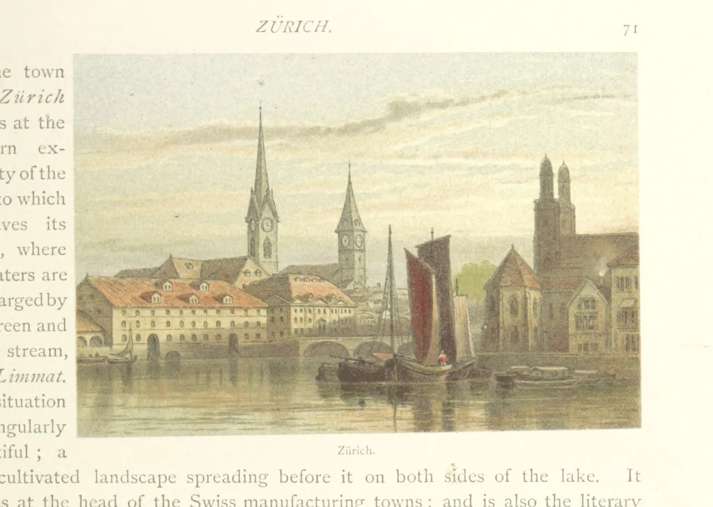 An illustration from Mountains and Lakes of Switzerland and Italy, ... views from original sketches by C. Pyne, 1871, leaf 85