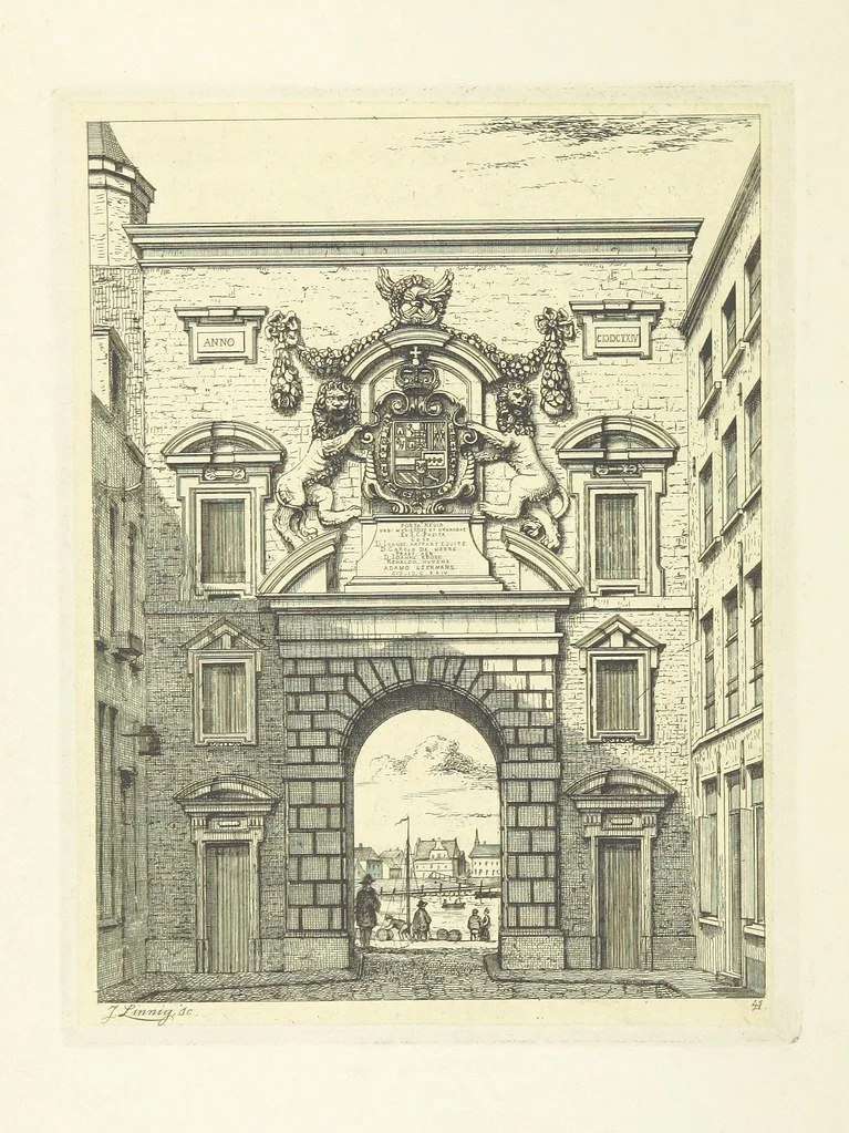 An illustration from Album historique de la ville d'Anvers. Collection de vues et de monuments des temps passés, dessinés d'après nature et gravés sur cuivre par J. Linnig, avec notices historiques par F. H. M, 1864, leaf 180