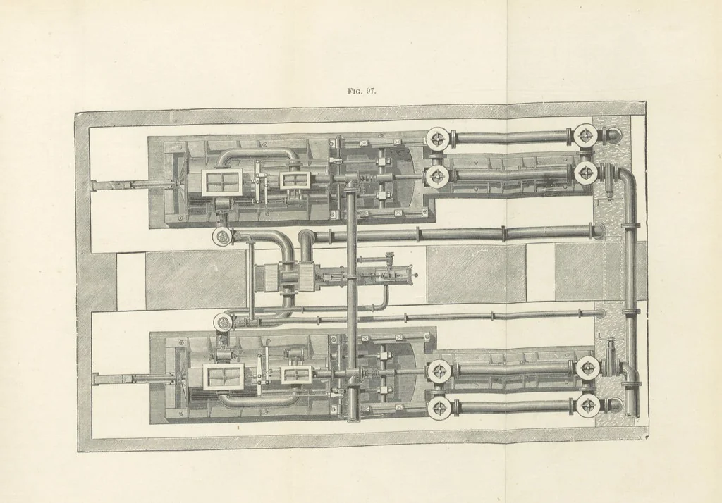 An illustration from Mine Drainage; being a complete and practical treatise on direct-acting underground steam-pumping machinery, etc. [With plates, 1881, leaf 219