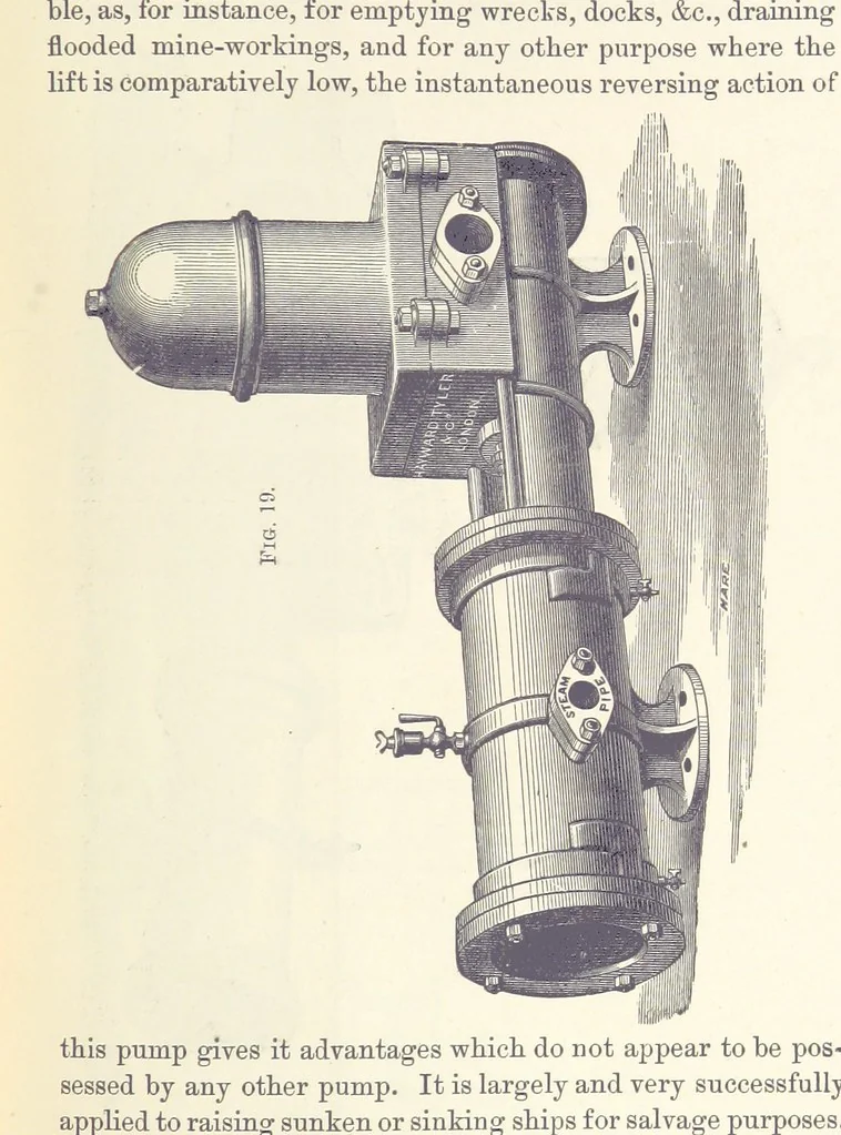 An illustration from Mine Drainage; being a complete and practical treatise on direct-acting underground steam-pumping machinery, etc. [With plates, 1881, leaf 99